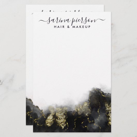 Zwart en goudvormig, vloeibaar Waterverf inkt Briefpapier (Voorkant / Achterkant)