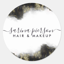 Zwart en goudvormig, vloeibaar Waterverf inkt Ronde Sticker