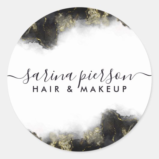 Zwart en goudvormig, vloeibaar Waterverf inkt Ronde Sticker (Voorkant)