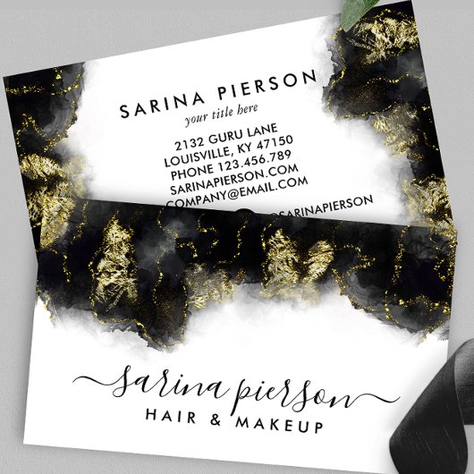 Zwart en goudvormig, vloeibaar Waterverf inkt Visitekaartje