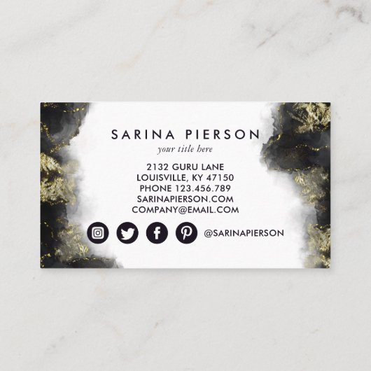 Zwart en goudvormig, vloeibaar Waterverf inkt Visitekaartje (Achterkant)