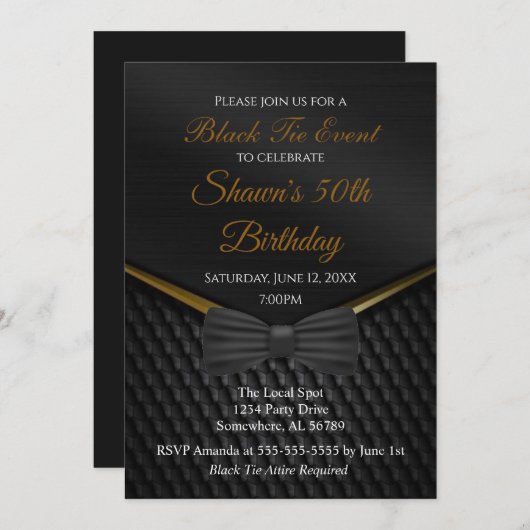Zwart en goudzwart Stropdas 50ste verjaardag Kaart (Voorkant / Achterkant)