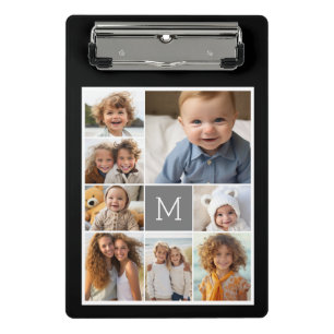 Zwart en grijs 8 foto collage klassiek monogram mini klembord