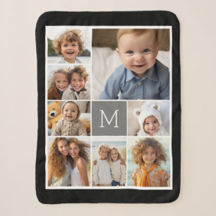 Zwart en grijs 8 foto collage - klassiek monogram sherpa deken