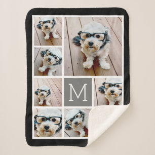 Zwart en grijs 8 Foto collage - klassiek monogram Sherpa Deken