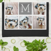 Zwart en grijs 8 Foto Collage klassiek monogram Theedoek (Gevouwen)