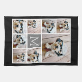 Zwart en grijs 8 Foto Collage klassiek monogram Theedoek (Horizontaal)