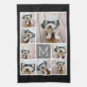 Zwart en grijs 8 Foto Collage klassiek monogram Theedoek (Verticaal)
