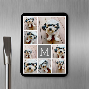 Zwart en grijs 8 Foto collage - met monogram Magneet