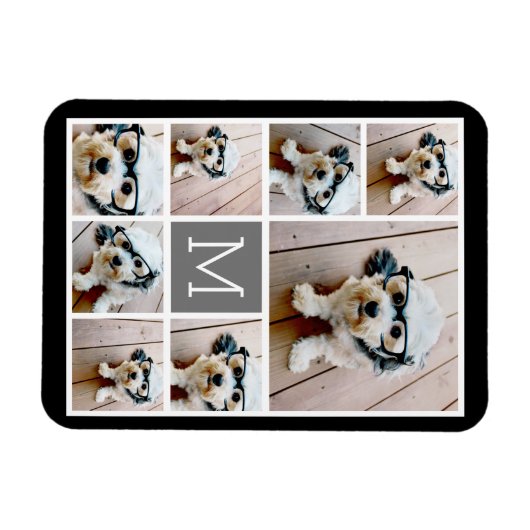 Zwart en grijs 8 Foto collage - met monogram Magneet (Horizontaal)
