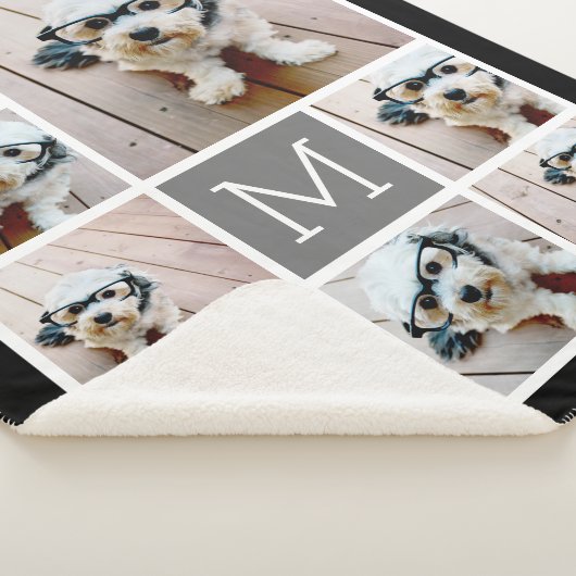 Zwart en grijs 8 Fotocollage - klassiek monogram Sherpa Deken (3/4)
