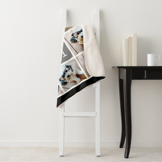 Zwart en grijs 8 Fotocollage - klassiek monogram Sherpa Deken (In situ)