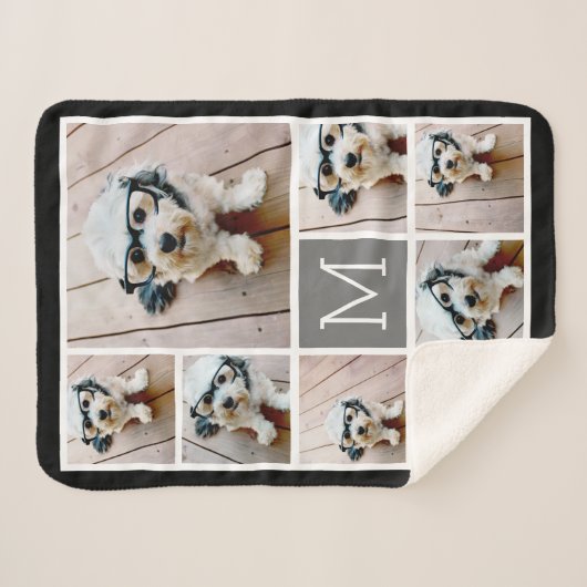 Zwart en grijs 8 Fotocollage - klassiek monogram Sherpa Deken (Voorkant (horizontaal))