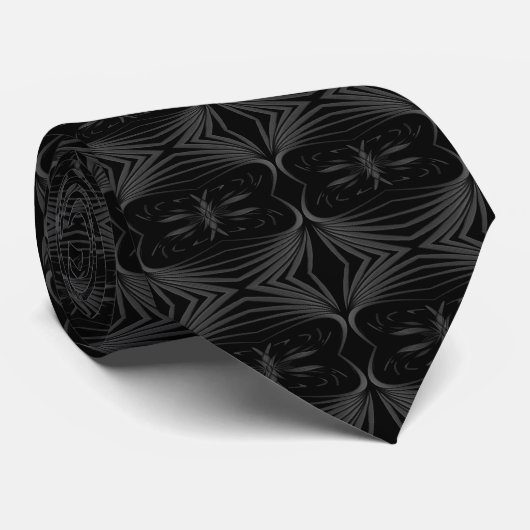 Zwart en grijs Abstract gespiegelde gevederde blad Stropdas (Opgerold)