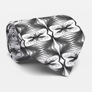 Zwart en grijs Abstract gespiegelde gevederde blad Stropdas