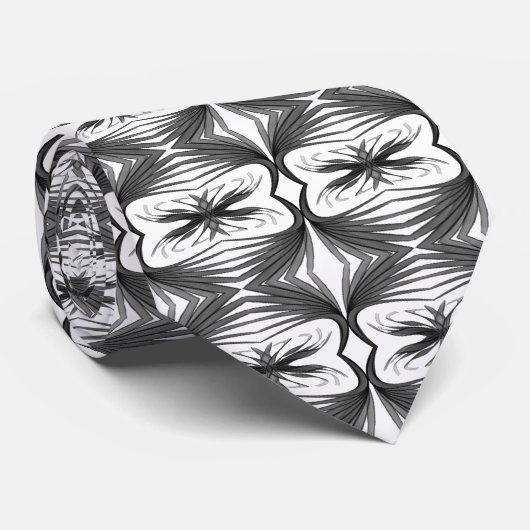 Zwart en grijs Abstract gespiegelde gevederde blad Stropdas (Opgerold)