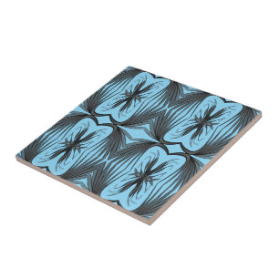 Zwart en grijs Abstract gespiegelde gevederde blad Tegeltje