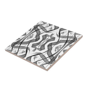 Zwart en grijs Abstract gespiegelde gevederde blad Tegeltje