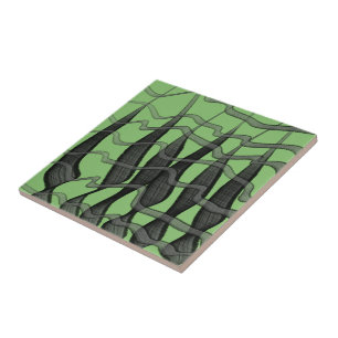 Zwart en grijs abstract gevederd bloemmotief met b tegeltje