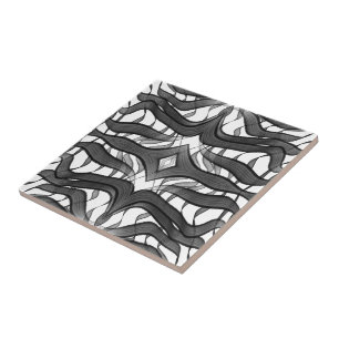 Zwart en grijs abstract gevederd bloemmotief met b tegeltje