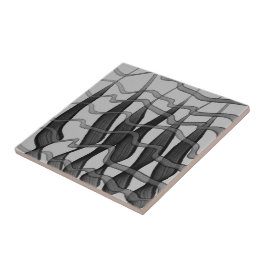 Zwart en grijs Abstract gevederde bloembladeren Tegeltje