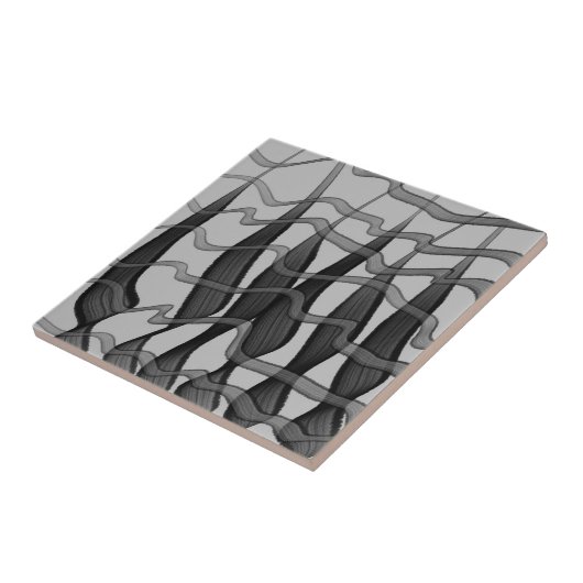 Zwart en grijs Abstract gevederde bloembladeren Tegeltje (Zijkant)