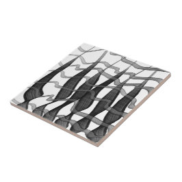 Zwart en grijs Abstract gevederde bloembladeren Tegeltje