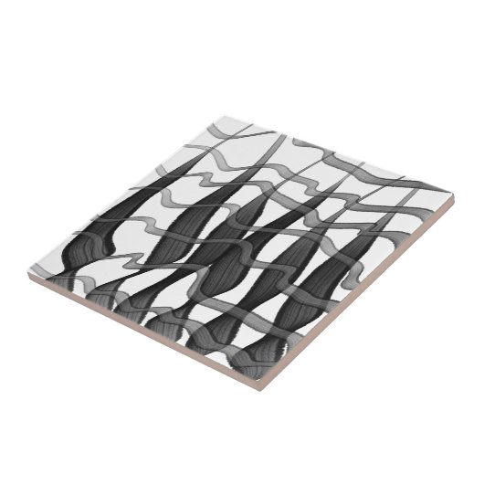 Zwart en grijs Abstract gevederde bloembladeren Tegeltje (Zijkant)