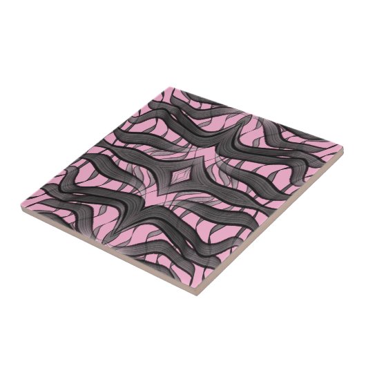 Zwart en grijs Abstract gevederde bloembladeren Tegeltje (Zijkant)