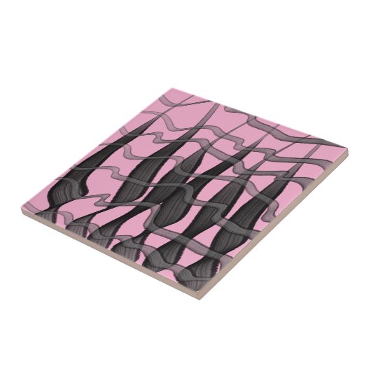 Zwart en grijs Abstract gevederde bloembladeren Tegeltje (Zijkant)