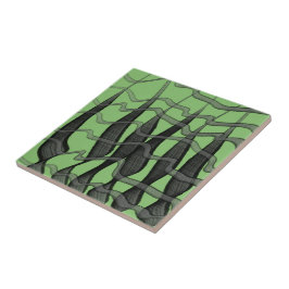 Zwart en grijs Abstract gevederde bloembladeren Tegeltje