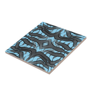 Zwart en grijs Abstract gevederde bloembladeren Tegeltje