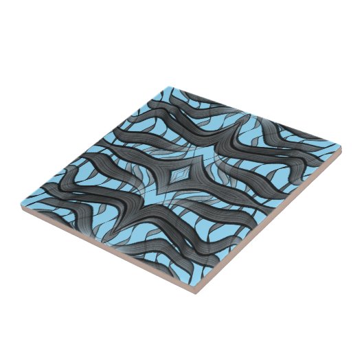 Zwart en grijs Abstract gevederde bloembladeren Tegeltje (Zijkant)