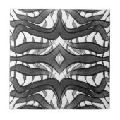 Zwart en grijs Abstract gevederde bloembladeren Tegeltje (Voorkant)