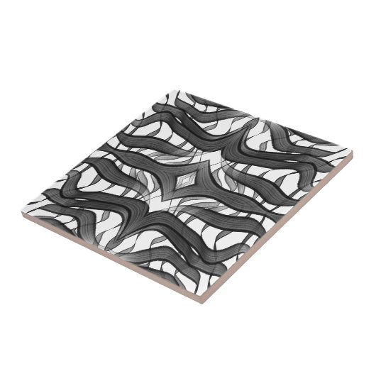 Zwart en grijs Abstract gevederde bloembladeren Tegeltje (Zijkant)