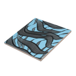 Zwart en grijs Abstract gevederde bloembladeren Tegeltje