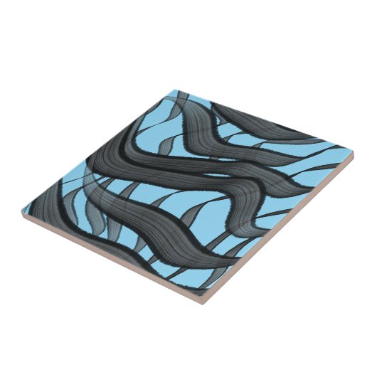 Zwart en grijs Abstract gevederde bloembladeren Tegeltje (Zijkant)