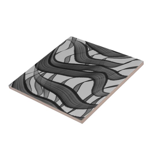 Zwart en grijs Abstract gevederde bloembladeren Tegeltje (Zijkant)