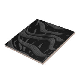 Zwart en grijs Abstract gevederde bloembladeren Tegeltje