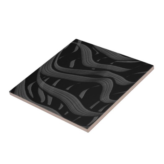 Zwart en grijs Abstract gevederde bloembladeren Tegeltje (Zijkant)