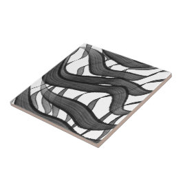 Zwart en grijs Abstract gevederde bloembladeren Tegeltje