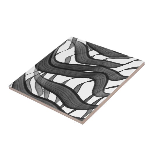 Zwart en grijs Abstract gevederde bloembladeren Tegeltje (Zijkant)