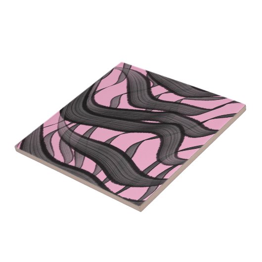 Zwart en grijs Abstract gevederde bloembladeren Tegeltje (Zijkant)