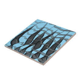 Zwart en grijs Abstract gevederde bloembladeren Tegeltje