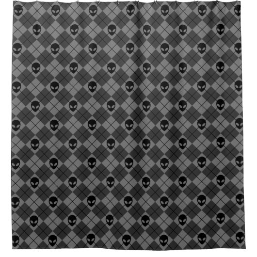 Zwart en Grijs Alien Argyle Patroon Douchegordijn (Voorkant)
