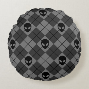 Zwart en Grijs Alien Argyle Patroon Rond Kussen