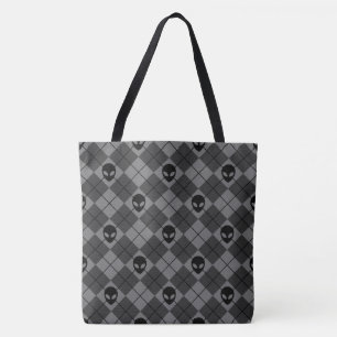 Zwart en Grijs Alien Argyle Patroon Tote Bag