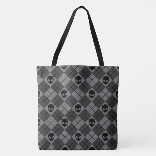 Zwart en grijs Alien Argyle patroon Tote Bag (Voorkant)