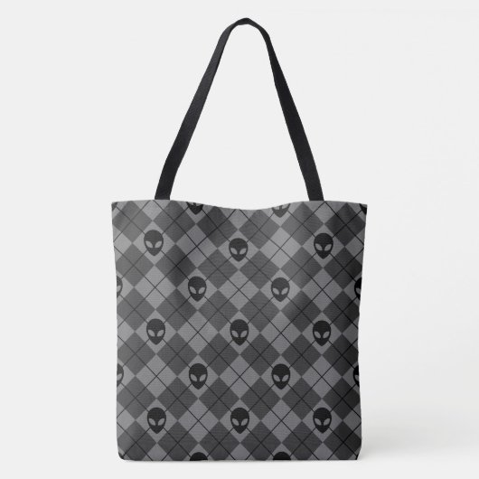 Zwart en grijs Alien Argyle patroon Tote Bag (Achterkant)