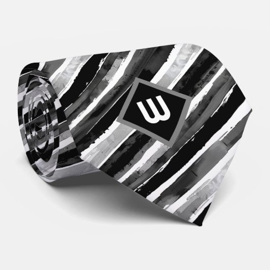 Zwart en grijs aquarel gestreept stropdas (Opgerold)